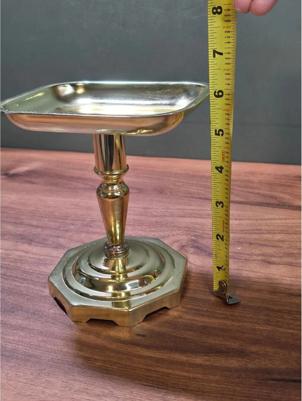 Vintage Solid Brass Pediot / Candlestick Hollywood Regency Octagonal Compote Cup